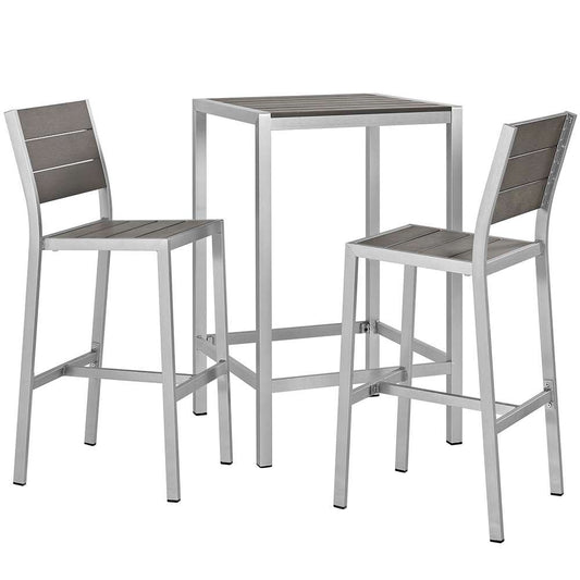 Modway - Shore 3 Piece Outdoor Patio Aluminum Pub Set - EEI-3158-SLV-GRY-SET veiw 1