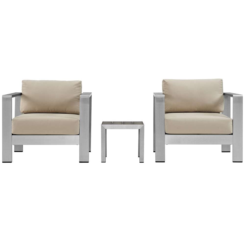 Modway - Shore 3 Piece Outdoor Patio Aluminum Set - EEI-2599-SLV-BEI veiw 1