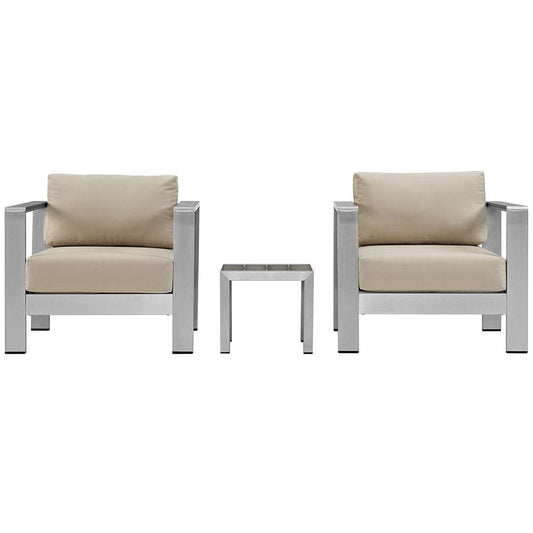 Modway - Shore 3 Piece Outdoor Patio Aluminum Set - EEI-2599-SLV-BEI veiw 1