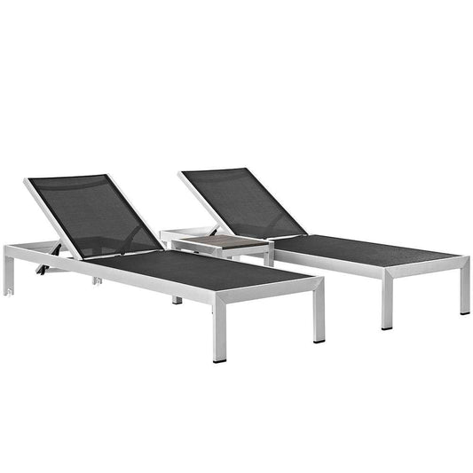 Modway - Shore 3 Piece Outdoor Patio Aluminum Set - EEI-2471-SLV-BLK-SET veiw 1