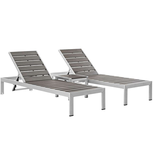 Modway - Shore 3 Piece Outdoor Patio Aluminum Set - EEI-2466-SLV-GRY-SET veiw 1