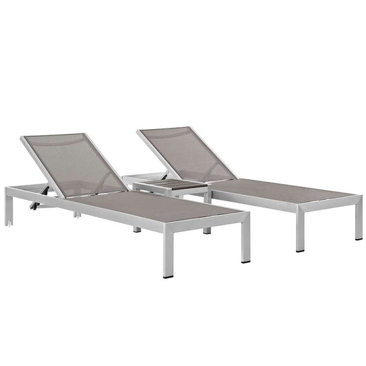 Modway - Shore 3 Piece Outdoor Patio Aluminum Set - EEI-2471-SLV-GRY-SET veiw 1