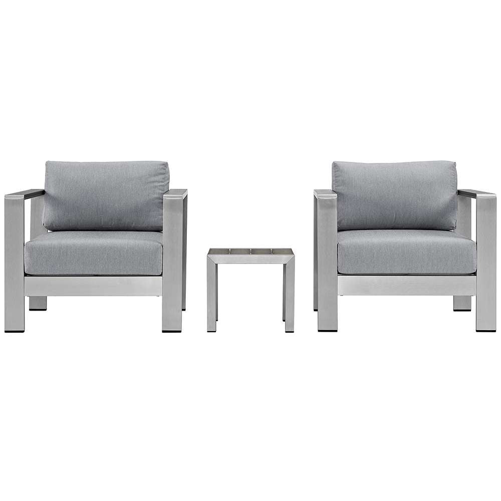 Modway - Shore 3 Piece Outdoor Patio Aluminum Set - EEI-2599-SLV-GRY veiw 1
