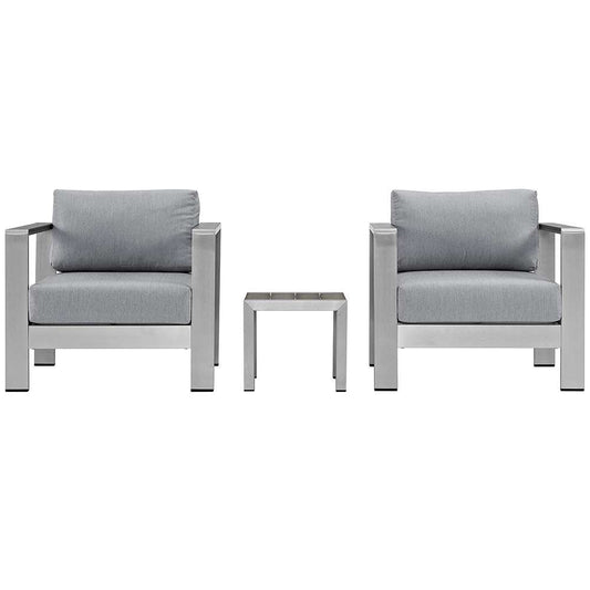 Modway - Shore 3 Piece Outdoor Patio Aluminum Set - EEI-2599-SLV-GRY veiw 1