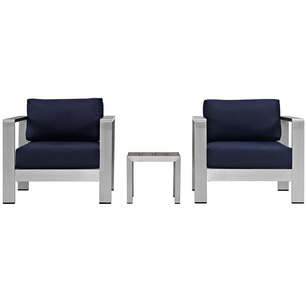 Modway - Shore 3 Piece Outdoor Patio Aluminum Set - EEI-2599-SLV-NAV veiw 1