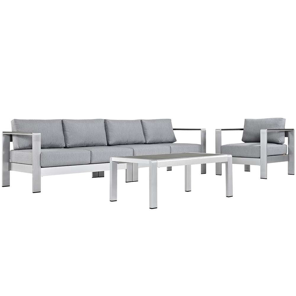 Modway - Shore 4 Piece Outdoor Patio Aluminum Sectional Sofa Set - EEI-2563-SLV-GRY veiw 1