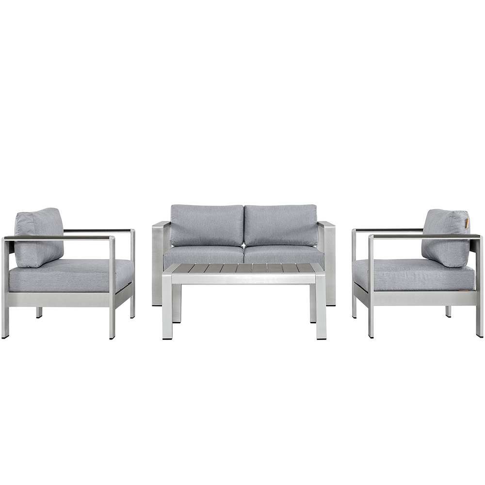 Modway - Shore 4 Piece Outdoor Patio Aluminum Sectional Sofa Set - EEI-2567-SLV-GRY veiw 1