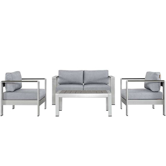 Modway - Shore 4 Piece Outdoor Patio Aluminum Sectional Sofa Set - EEI-2567-SLV-GRY veiw 1