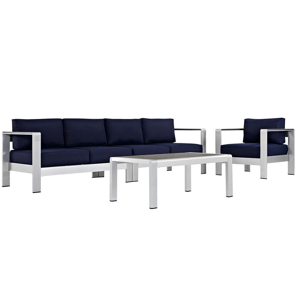Modway - Shore 4 Piece Outdoor Patio Aluminum Sectional Sofa Set - EEI-2563-SLV-NAV veiw 1