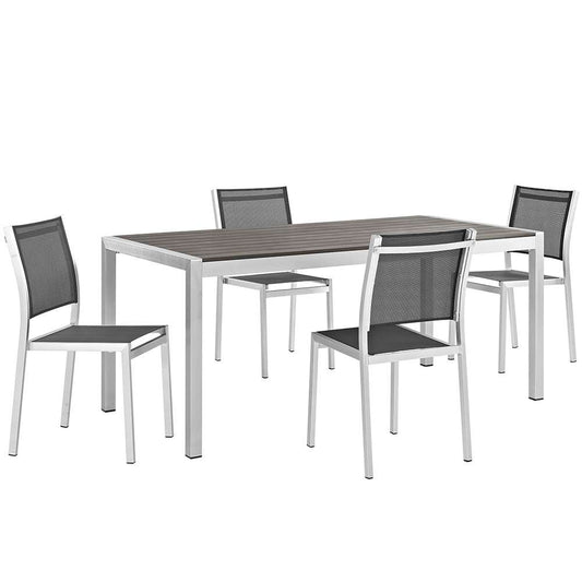 Modway - Shore 5 Piece Outdoor Patio Aluminum Dining Set - EEI-2482-SLV-BLK-SET veiw 1