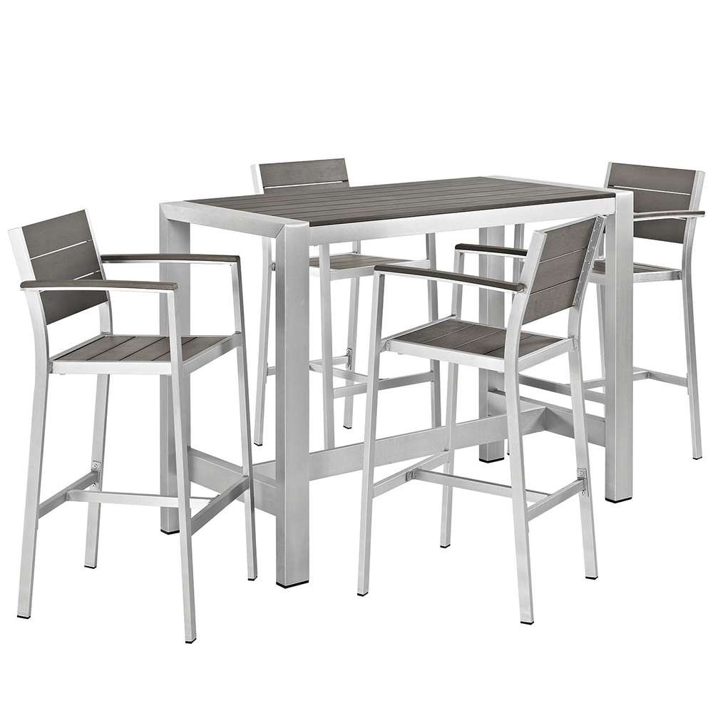 Modway - Shore 5 Piece Outdoor Patio Aluminum Dining Set - EEI-2588-SLV-GRY-SET veiw 1
