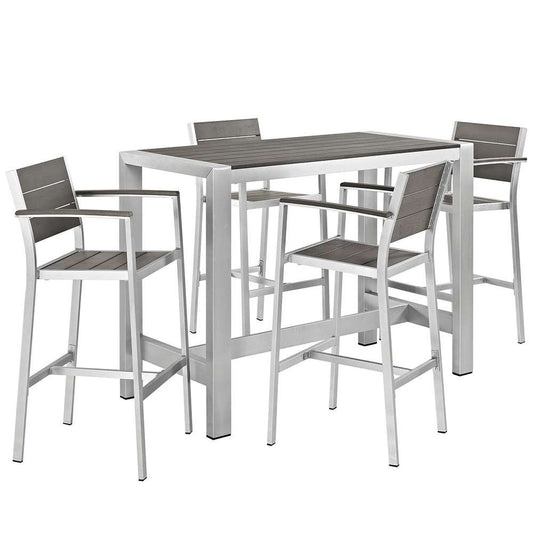 Modway - Shore 5 Piece Outdoor Patio Aluminum Dining Set - EEI-2588-SLV-GRY-SET veiw 1
