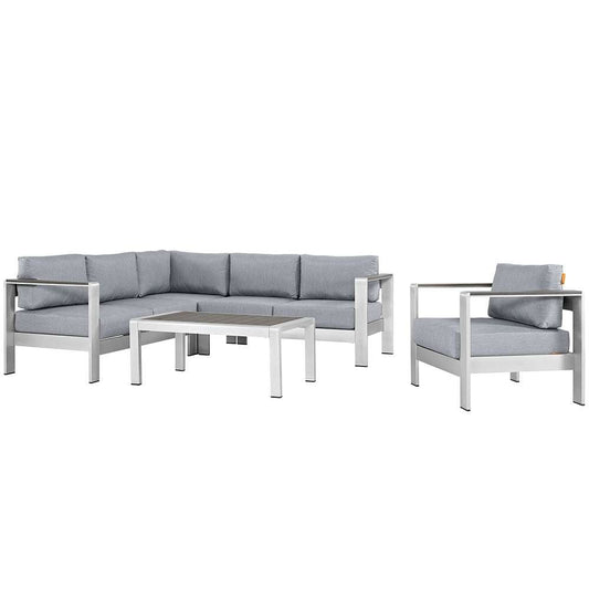 Modway - Shore 5 Piece Outdoor Patio Aluminum Sectional Sofa Set - EEI-2560-SLV-GRY veiw 1