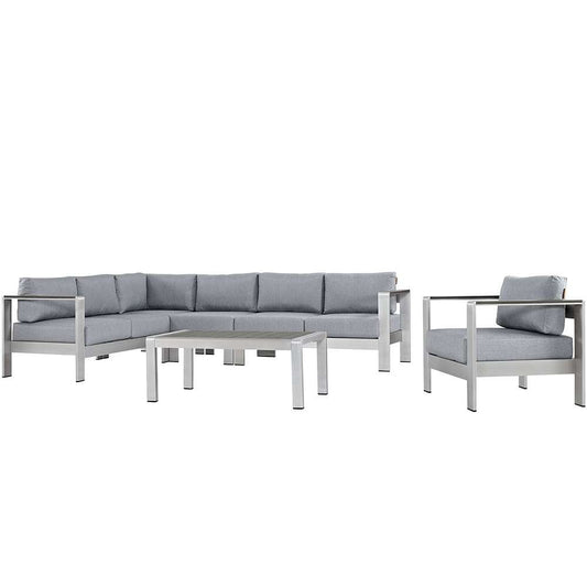 Modway - Shore 6 Piece Outdoor Patio Aluminum Sectional Sofa Set - EEI-2558-SLV-GRY veiw 1