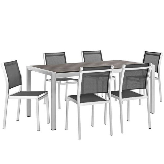 Modway - Shore 7 Piece Outdoor Patio Aluminum Dining Set - EEI-2485-SLV-BLK-SET veiw 1