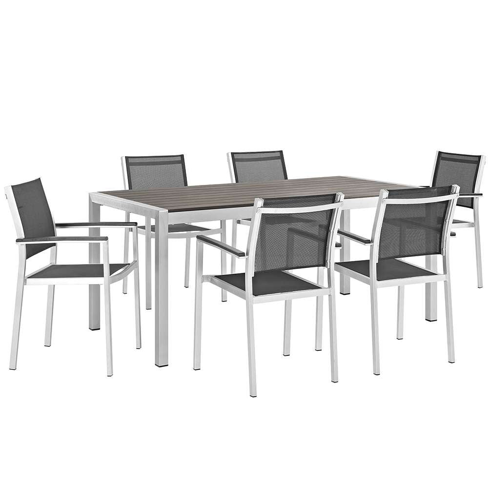 Modway - Shore 7 Piece Outdoor Patio Aluminum Dining Set - EEI-2486-SLV-BLK-SET veiw 1