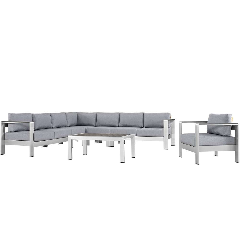 Modway - Shore 7 Piece Outdoor Patio Aluminum Sectional Sofa Set - EEI-2562-SLV-GRY veiw 1