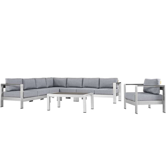 Modway - Shore 7 Piece Outdoor Patio Aluminum Sectional Sofa Set - EEI-2562-SLV-GRY veiw 1