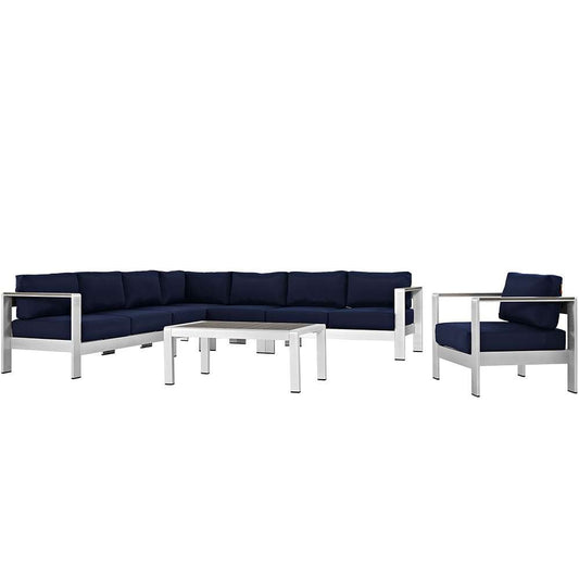 Modway - Shore 7 Piece Outdoor Patio Aluminum Sectional Sofa Set - EEI-2562-SLV-NAV veiw 1