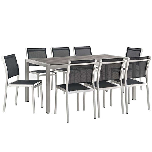 Modway - Shore 9 Piece Outdoor Patio Aluminum Dining Set - EEI-2583-SLV-BLK-SET veiw 1