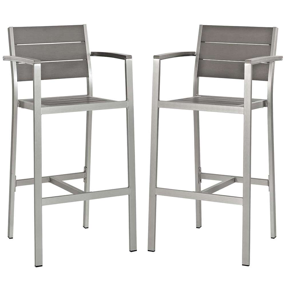 Modway - Shore Bar Stool Outdoor Patio Aluminum (Set of 2) - EEI-3155-SLV-GRY-SET veiw 1