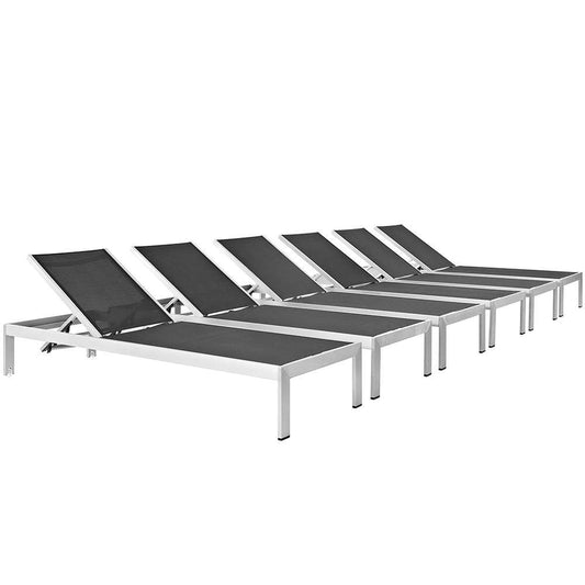 Modway - Shore Chaise Outdoor Patio Aluminum (Set of 6) - EEI-2474-SLV-BLK-SET veiw 1