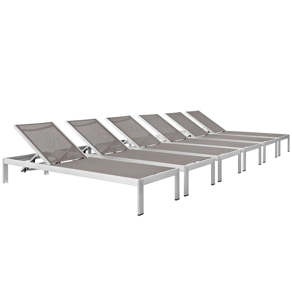 Modway - Shore Chaise Outdoor Patio Aluminum (Set of 6) - EEI-2474-SLV-GRY-SET veiw 1