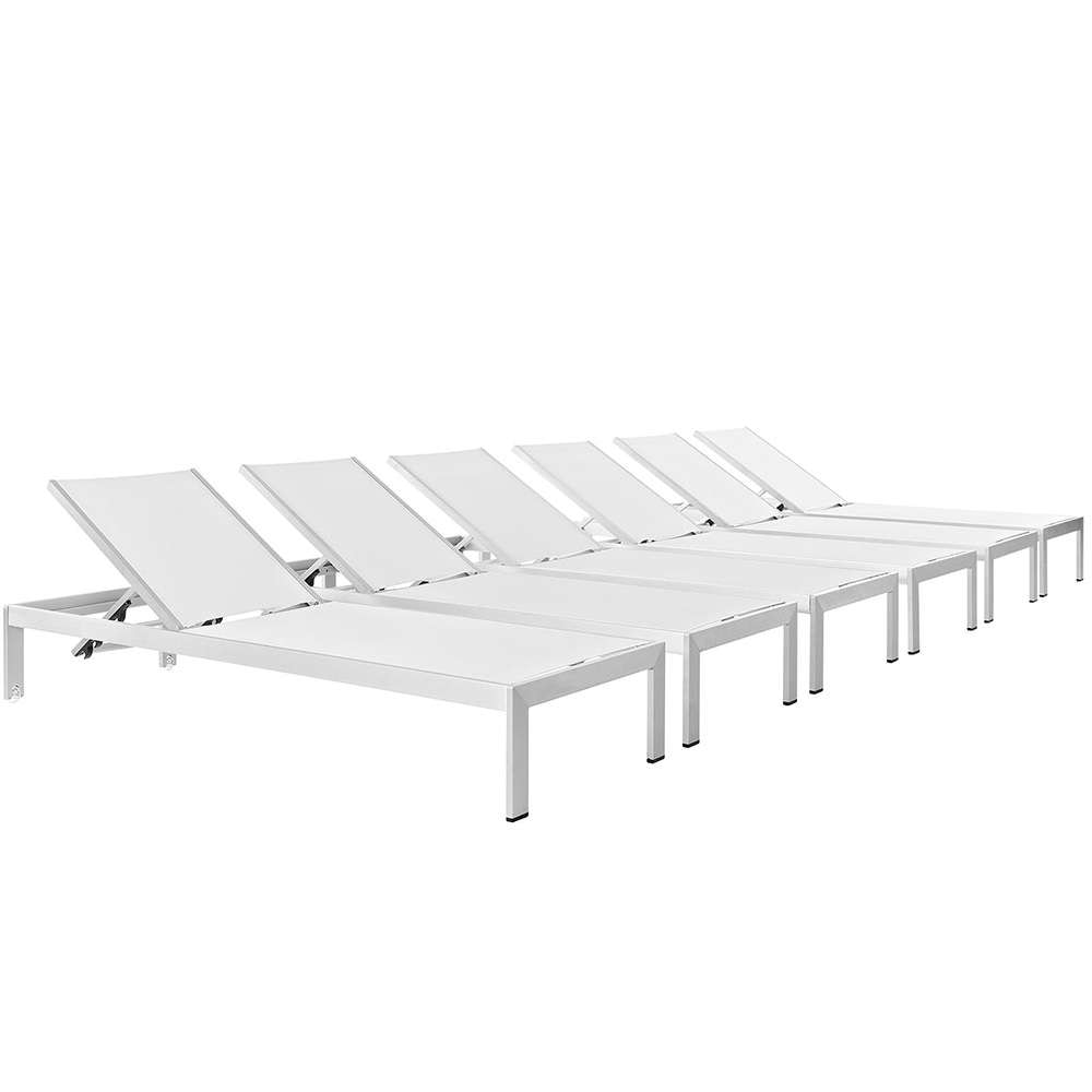 Modway - Shore Chaise Outdoor Patio Aluminum (Set of 6) - EEI-2474-SLV-WHI-SET veiw 1