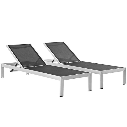 Modway - Shore Chaise Outdoor Patio Aluminum (Set of 2) - EEI-2472-SLV-BLK-SET veiw 1