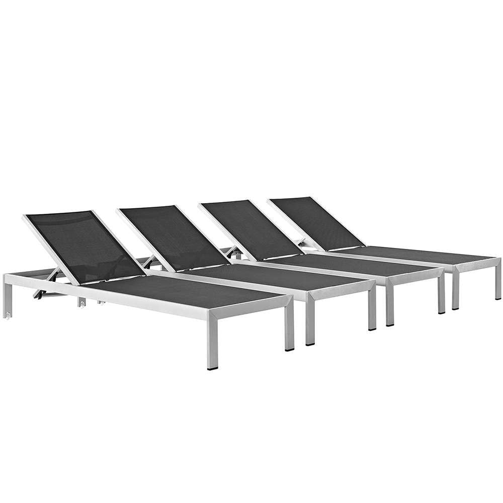 Modway - Shore Chaise Outdoor Patio Aluminum (Set of 4) - EEI-2473-SLV-BLK-SET veiw 1