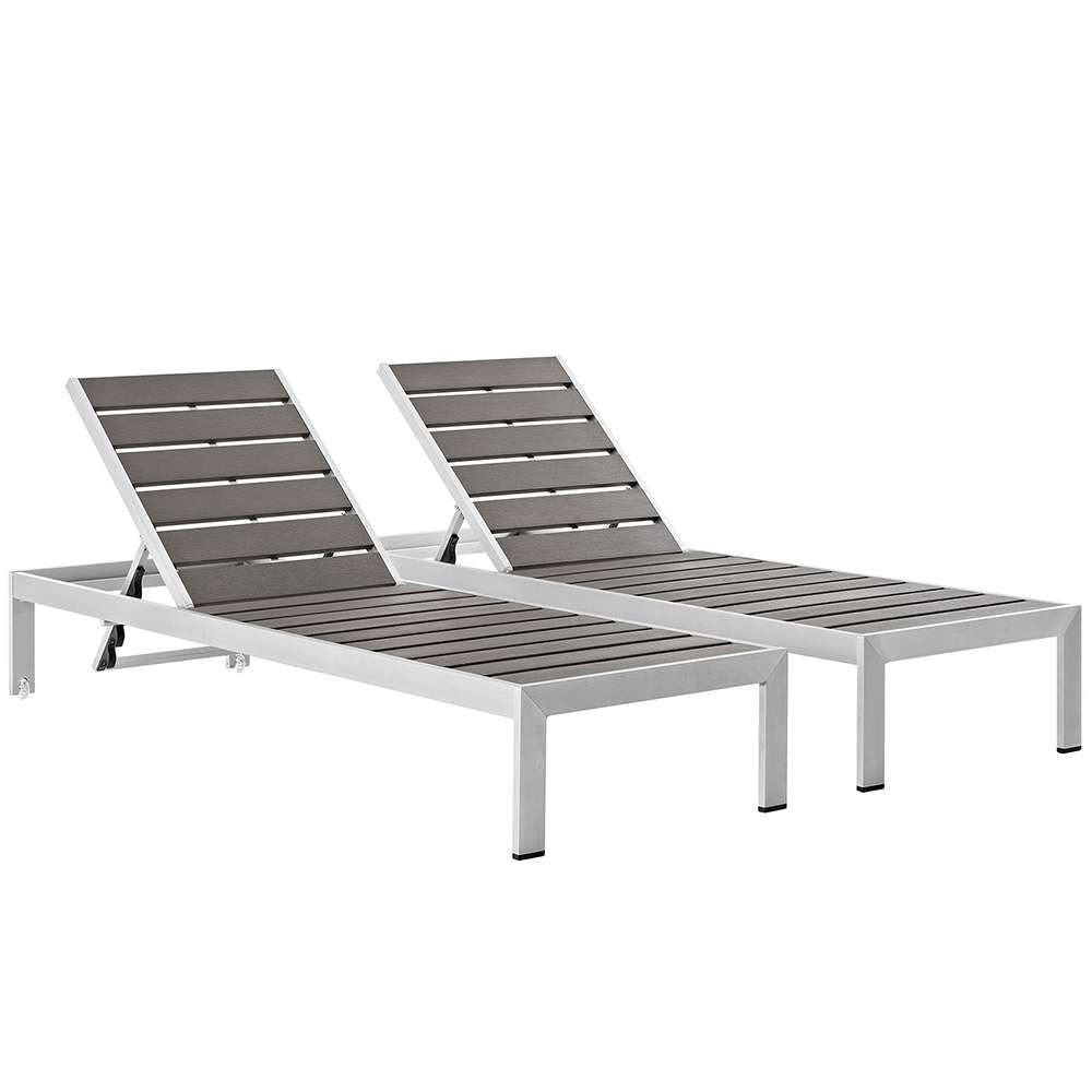 Modway - Shore Chaise Outdoor Patio Aluminum (Set of 2) - EEI-2467-SLV-GRY-SET veiw 1