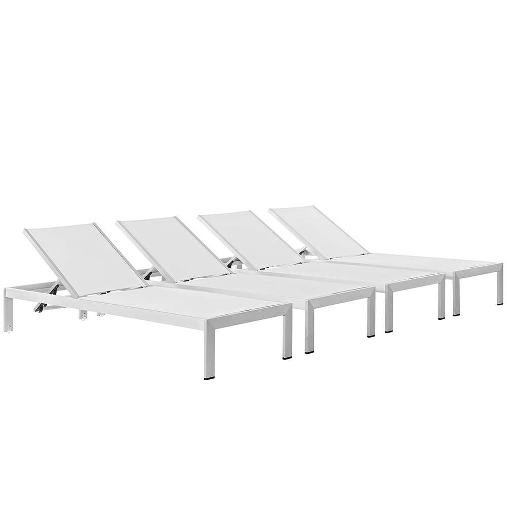 Modway - Shore Chaise Outdoor Patio Aluminum (Set of 4) - EEI-2473-SLV-WHI-SET veiw 1