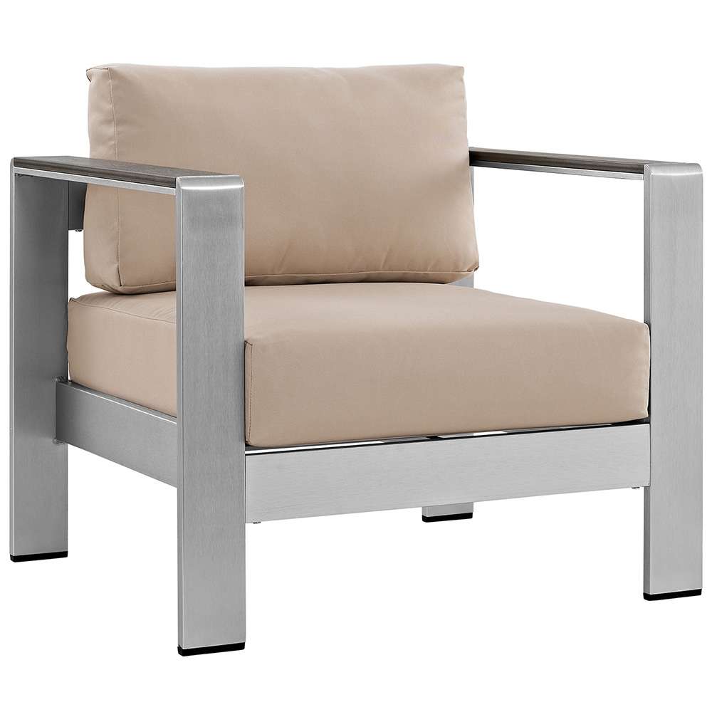 Modway - Shore Outdoor Patio Aluminum Armchair - EEI-2266-SLV-BEI veiw 1
