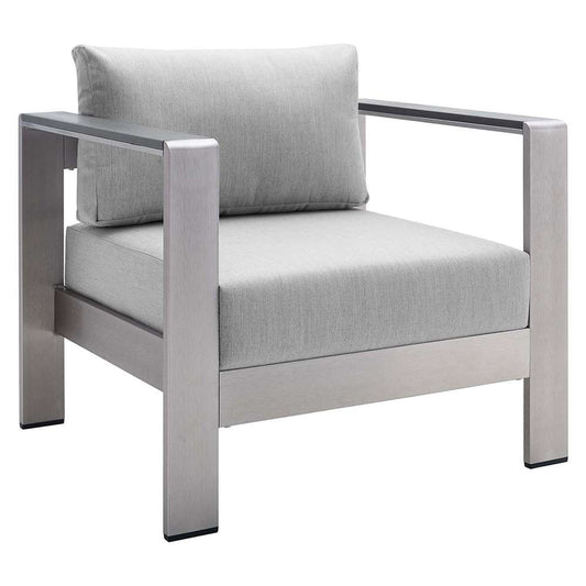 Modway - Shore Sunbrella Fabric Aluminum Outdoor Patio Armchair - EEI-4225-SLV-GRY veiw 1