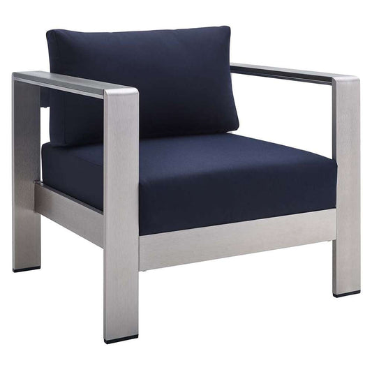 Modway - Shore Sunbrella Fabric Aluminum Outdoor Patio Armchair - EEI-4225-SLV-NAV veiw 1
