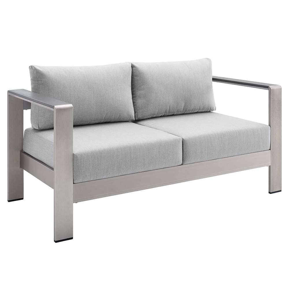 Modway - Shore Sunbrella Fabric Aluminum Outdoor Patio Loveseat - EEI-4226-SLV-GRY veiw 1