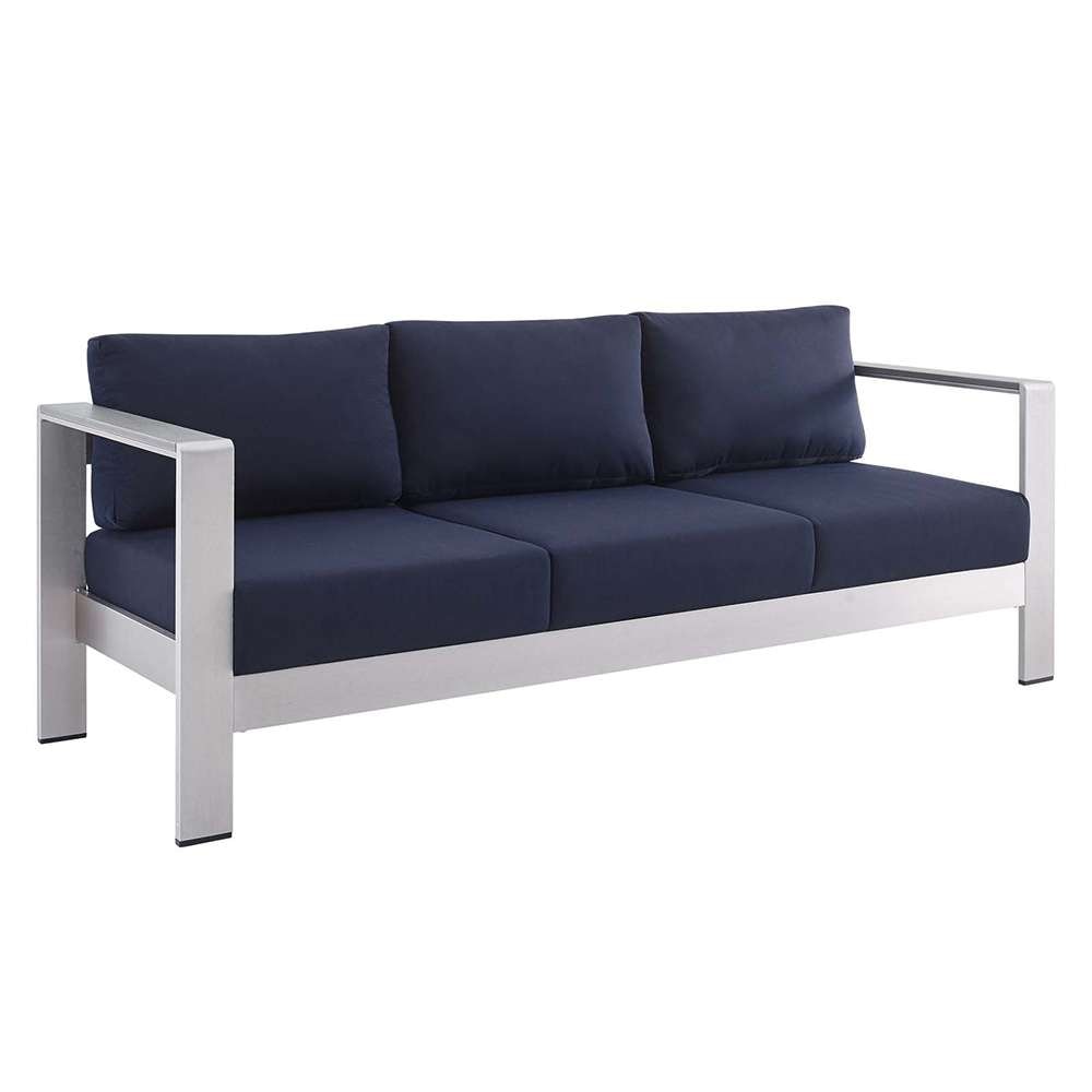 Modway - Shore Sunbrella Fabric Aluminum Outdoor Patio Sofa - EEI-4228-SLV-NAV veiw 1