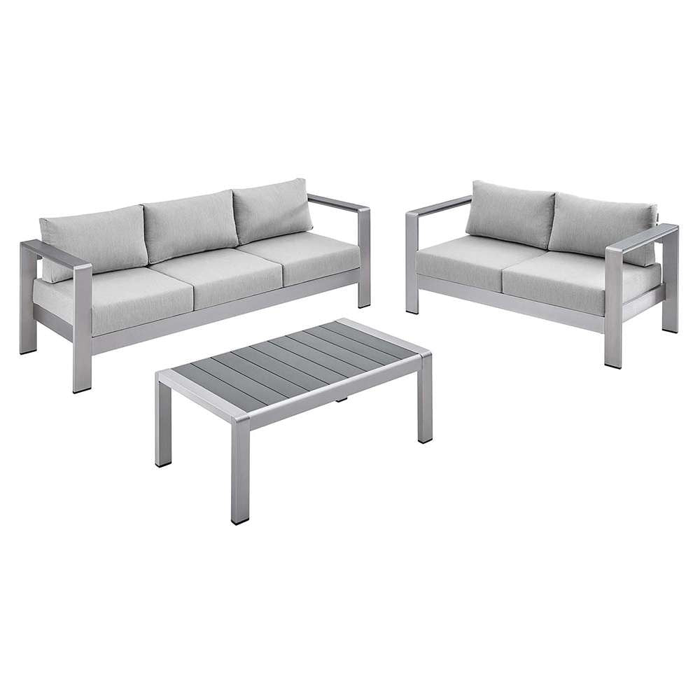 Modway - Shore Sunbrella Fabric Outdoor Patio Aluminum 3 Piece Set - EEI-4313-SLV-GRY-SET veiw 1