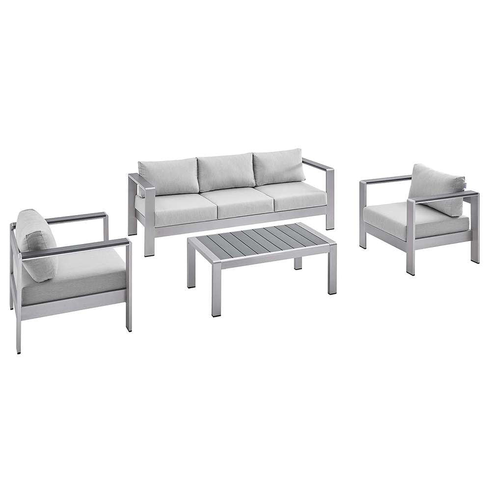 Modway - Shore Sunbrella Fabric Outdoor Patio Aluminum 4 Piece Set - EEI-4316-SLV-GRY-SET veiw 1