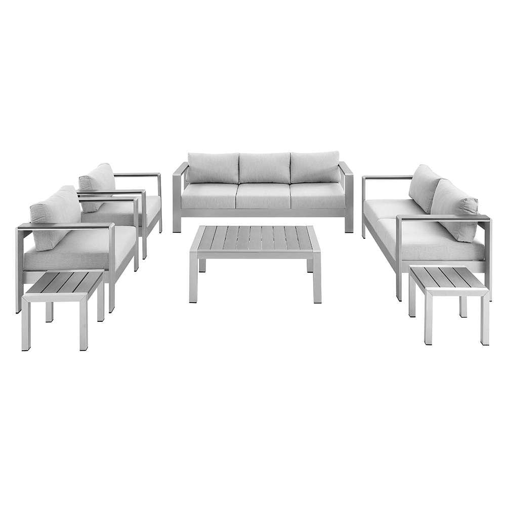 Modway - Shore Sunbrella Fabric Outdoor Patio Aluminum 7 Piece Set - EEI-4322-SLV-GRY-SET veiw 1