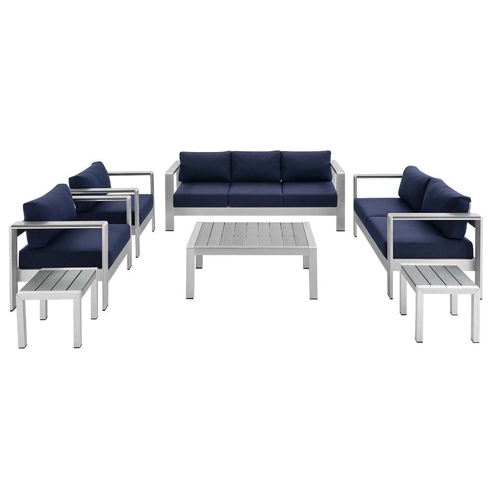 Modway - Shore Sunbrella Fabric Outdoor Patio Aluminum 7 Piece Set - EEI-4322-SLV-NAV-SET veiw 1