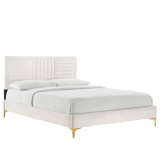 Modway - Sofia Channel Tufted Performance Velvet Full Platform Bed - MOD-6995-WHI veiw 1