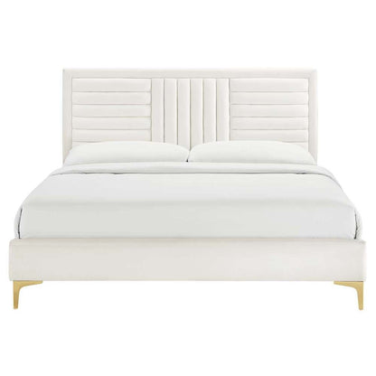 Modway - Sofia Channel Tufted Performance Velvet Full Platform Bed - MOD-6995-WHI veiw 4