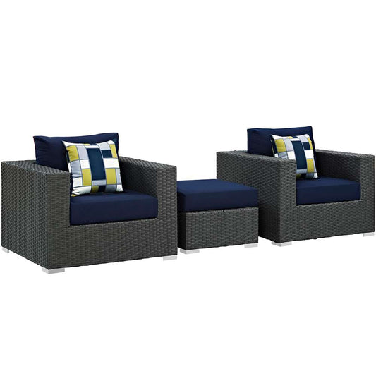 Modway - Sojourn 3 Piece Outdoor Patio Sunbrella Sectional Set - EEI-2386-CHC-NAV-SET veiw 1