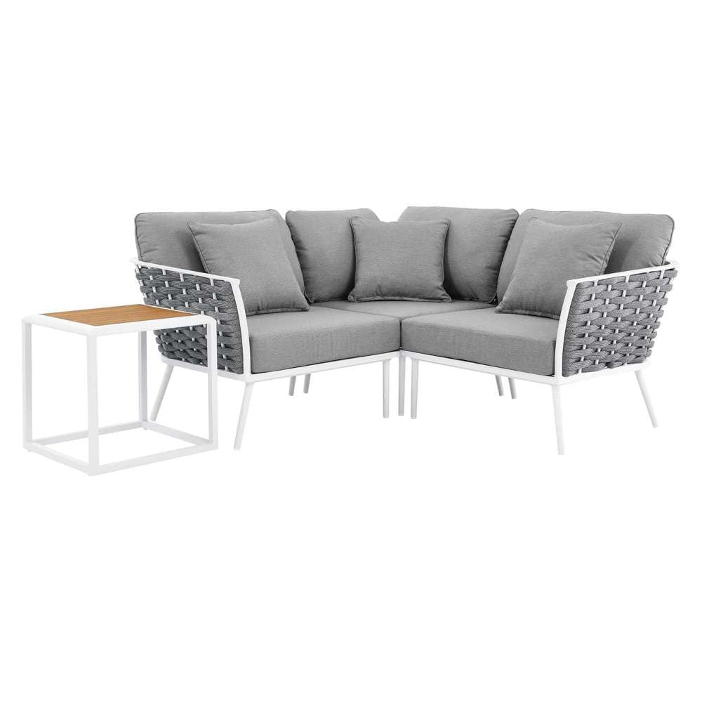 Modway - Stance 4 Piece Outdoor Patio Aluminum Sectional Sofa Set - EEI-5755-WHI-GRY veiw 2