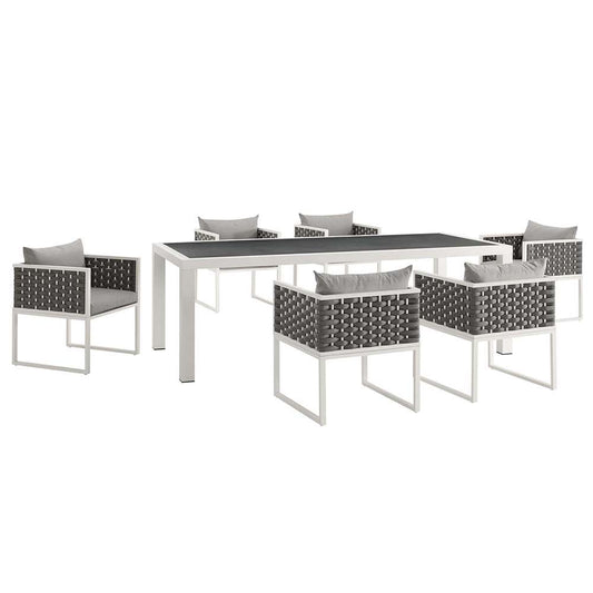 Modway - Stance 7 Piece Outdoor Patio Aluminum Dining Set - EEI-3185-WHI-GRY-SET veiw 1