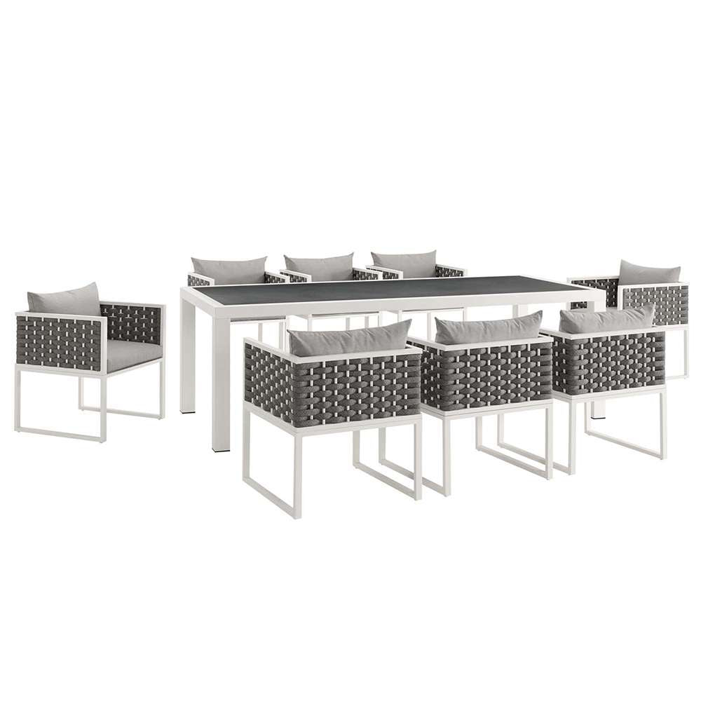 Modway - Stance 9 Piece Outdoor Patio Aluminum Dining Set - EEI-3186-WHI-GRY-SET veiw 1