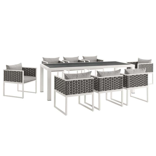 Modway - Stance 9 Piece Outdoor Patio Aluminum Dining Set - EEI-3186-WHI-GRY-SET veiw 1