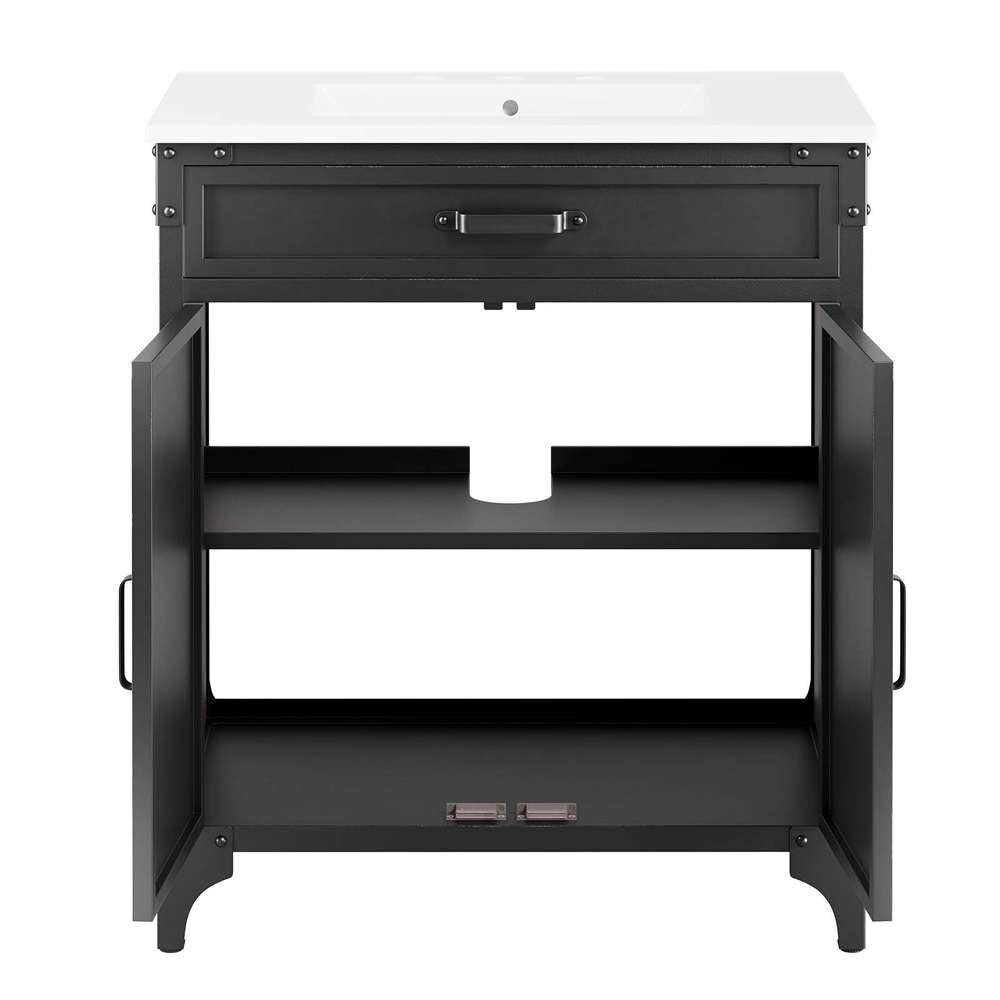 Modway - Steamforge 30in Bathroom Vanity Cabinet (Sink Basin Not Included) - EEI-6128-BLK-WAL veiw 6