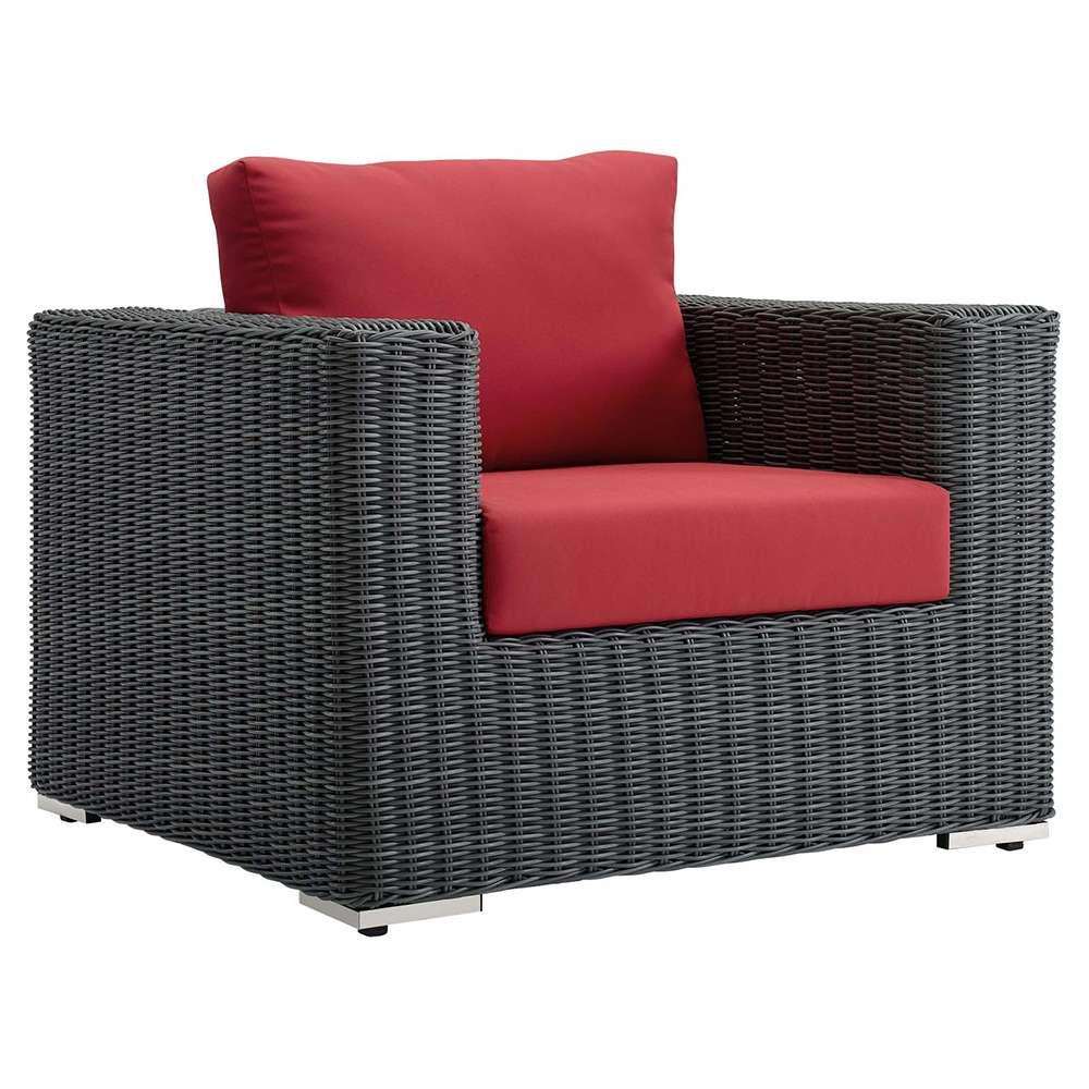 Modway - Summon Outdoor Patio Fabric Sunbrella Armchair - EEI-1864-GRY-RED veiw 1